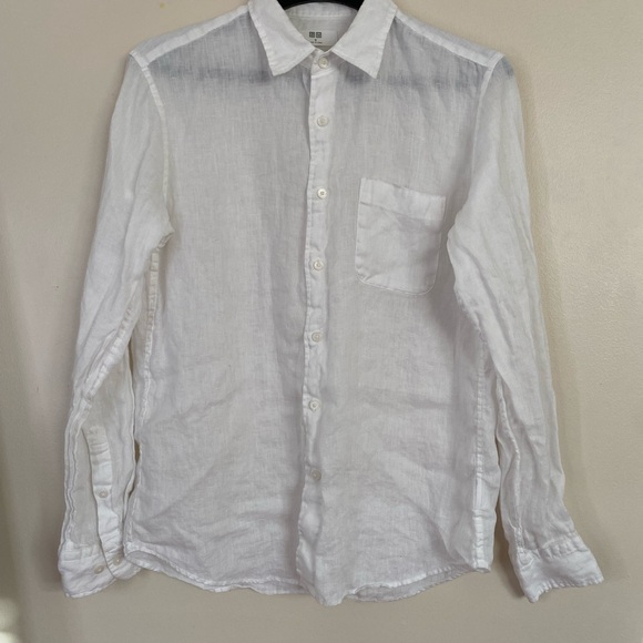 Uniqlo Men's Linen White Casual Button Down Shirt size medium - Picture 1 of 8